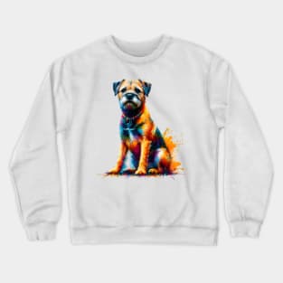 Expressive Border Terrier in Bright Splash Art Style Crewneck Sweatshirt